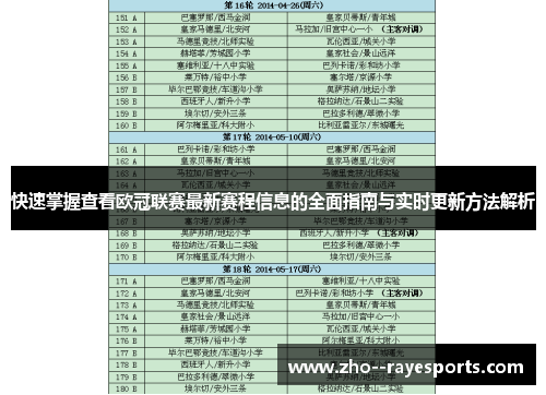 快速掌握查看欧冠联赛最新赛程信息的全面指南与实时更新方法解析